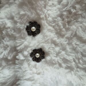 Daisy Floral 925 Silver Marcasite & Pearl Earrings